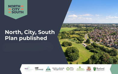 North City South Plan Published With An Aerial Image Of Green Fields And Housing Along The Road To The Right